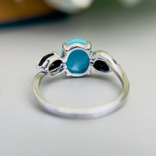 Load image into Gallery viewer, Turquoise, onyx, and diamond ring in 14k white gold