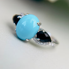 Load image into Gallery viewer, Turquoise, onyx, and diamond ring in 14k white gold