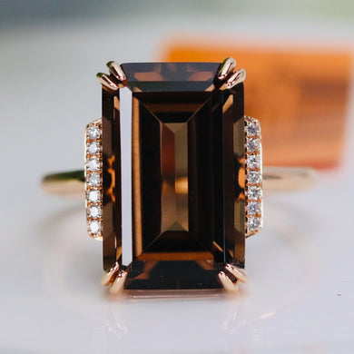 Smokey quartz and diamond ring in 14k rose gold by Effy