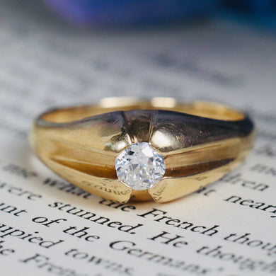 Vintage diamond belcher ring in heavy 14k yellow gold