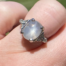 Load image into Gallery viewer, Vintage Star sapphire and diamond ring in 14k white gold