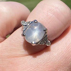 Vintage Star sapphire and diamond ring in 14k white gold