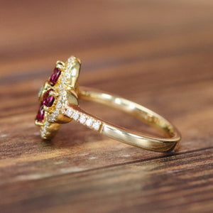Rhodolite and diamond ring in 14k yellow gold