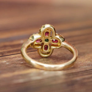 Rhodolite and diamond ring in 14k yellow gold