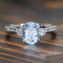 Load image into Gallery viewer, Aquamarine and diamond ring in 14k white gold
