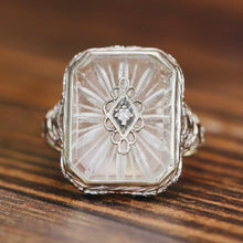 Load image into Gallery viewer, Vintage rock crystal and diamond ring in 14k white gold from Manor Jewels