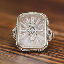 Load image into Gallery viewer, Rock Crystal and diamond ring in 14k white gold