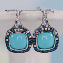 Load image into Gallery viewer, Estate Turquoise, Sapphire and diamond earrings in 18k white gold