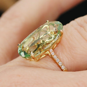7.85ct oval prasiolite and diamond ring by Effy in 14k yellow gold