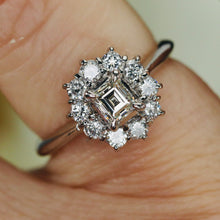 Load image into Gallery viewer, Vintage Emerald cut diamond cluster ring in platinum