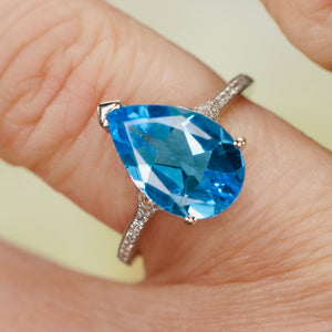 Blue topaz and diamond ring in 14k white gold by Effy