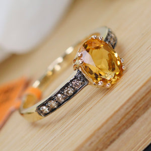 Citrine & chocolate diamond ring in 14k yellow gold by Effy