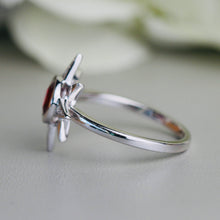 Load image into Gallery viewer, Ruby and diamond compass star ring in 14k white gold
