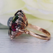 Load image into Gallery viewer, SPECIAL!  Huge multi gem cluster ring in yellow gold and silver
