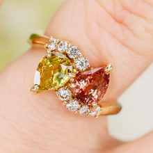 Load image into Gallery viewer, GIA fancy sapphire and diamond toi et moi ring 18k yellow gold