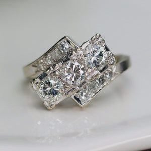 Vintage diamond bypass ring in white gold
