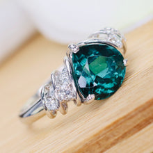 Load image into Gallery viewer, Estate chunky pear shaped green tourmaline and diamond ring in platinum