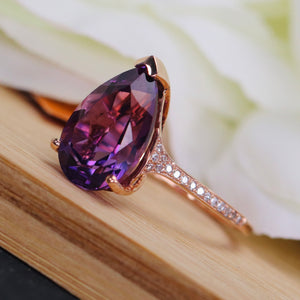Amethyst and diamond ring in 14k rose gold by Effy