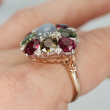 Load image into Gallery viewer, SPECIAL!  Huge multi gem cluster ring in yellow gold and silver