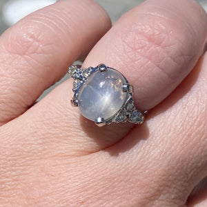 Vintage Star sapphire and diamond ring in 14k white gold