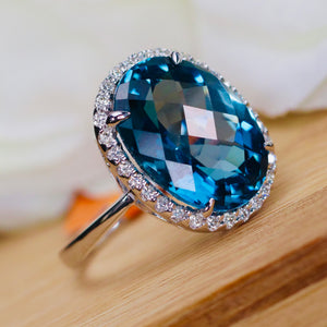 Exceptional London blue topaz and diamond ring by Effy in 14k white gold