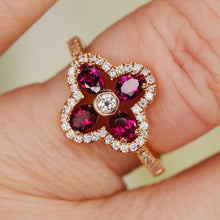 Load image into Gallery viewer, Rhodolite and diamond ring in 14k rose gold