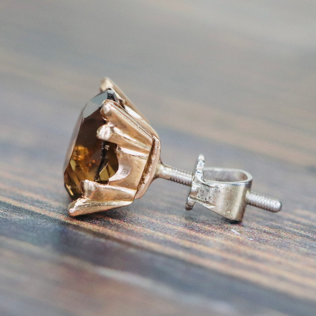 Vintage smokey quartz single stud in 18k and 14k from Manor Jewels
