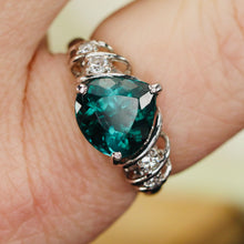 Load image into Gallery viewer, Estate chunky pear shaped green tourmaline and diamond ring in platinum