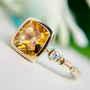 Citrine & diamond ring in 14k yellow gold by Effy