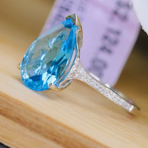 Blue topaz and diamond ring in 14k white gold by Effy