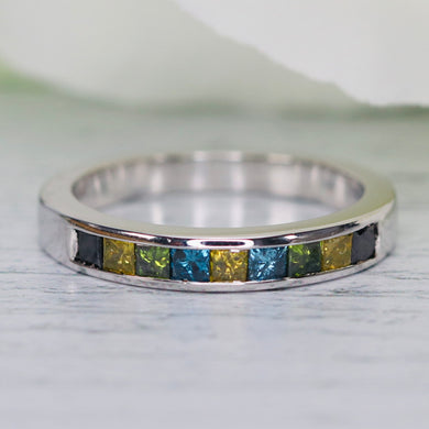 CLEARANCE: HALF PRICE!!  Multi colored .75ctw diamond band in 14k white gold