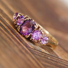Load image into Gallery viewer, Vintage 5 stone amethyst ring in yellow gold