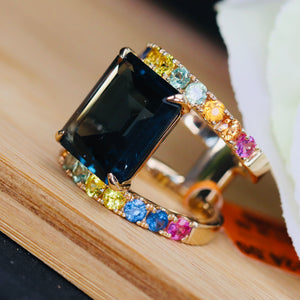 Incredible London blue topaz and multi colored sapphire ring by Effy in 14k yellow gold