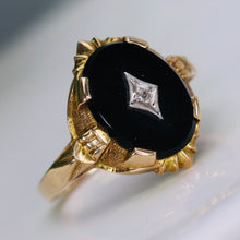 Load image into Gallery viewer, Classic vintage onyx and diamond ring in yellow gold