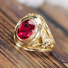 Load image into Gallery viewer, Vintage synthetic ruby ring in yellow gold from Manor Jewels