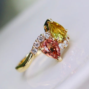 GIA fancy sapphire and diamond toi et moi ring 18k yellow gold