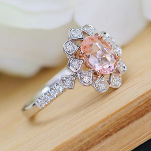 Morganite and diamond ring in 14k white gold