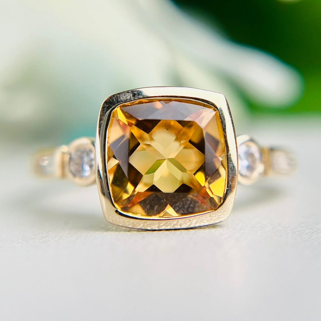 Citrine & diamond ring in 14k yellow gold by Effy