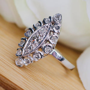 Diamond navette ring in 14k white gold