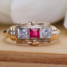 Load image into Gallery viewer, Vintage synthetic Ruby ring in yellow gold