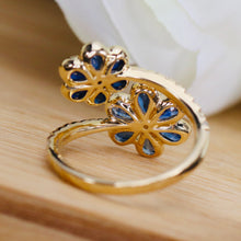 Load image into Gallery viewer, Sapphire and diamond flower style bypass ring in 14k white gold