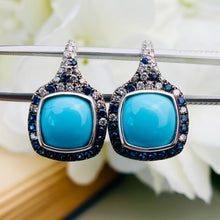 Load image into Gallery viewer, Estate Turquoise, Sapphire and diamond earrings in 18k white gold
