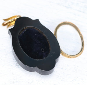 Victorian Large onyx and pearl mourning locket in 14k yellow gold