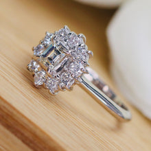 Load image into Gallery viewer, Vintage Emerald cut diamond cluster ring in platinum