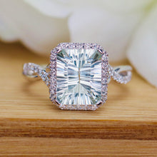 Load image into Gallery viewer, Concave cut prasiolite and diamond ring in 14k white gold