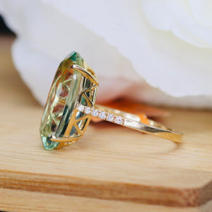 7.85ct oval prasiolite and diamond ring by Effy in 14k yellow gold
