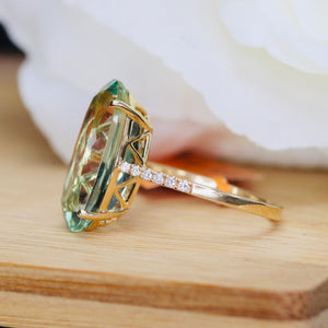 7.85ct oval prasiolite and diamond ring by Effy in 14k yellow gold