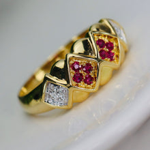 Load image into Gallery viewer, Wide band ring with ruby, and diamond in 18k yellow gold