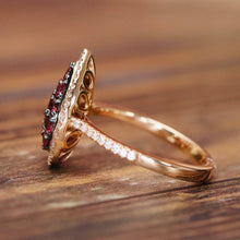 Load image into Gallery viewer, Rhodolite and diamond pear shape cluster ring in 14k rose gold
