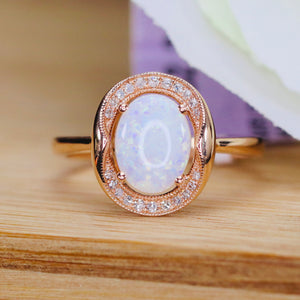 Opal and diamond ring in 14k rose gold by Effy